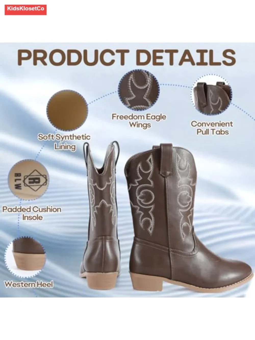 Kids Western Cowboy Boots - Faux Leather, Pull-On, Round Toe